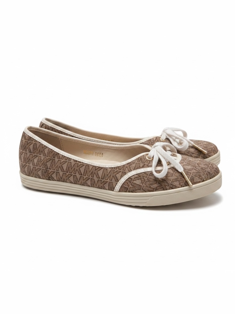 Michael Kors Tan Logo Canvas Lace-Up Flats - Picture 6 of 7